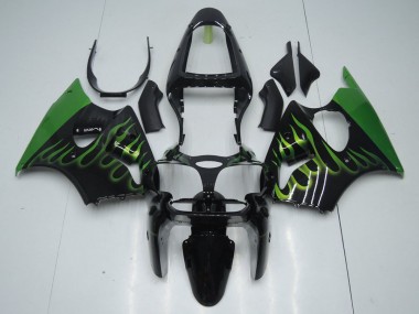 2000-2002 Black with Green Flame Kawasaki ZX6R Motorcyle Fairings Canada