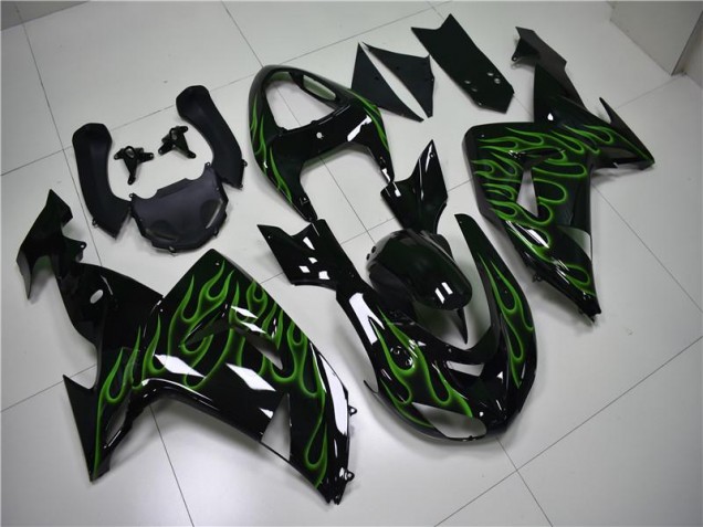 2006-2007 Black Green Flame Kawasaki ZX10R Motorcycle Fairing Canada