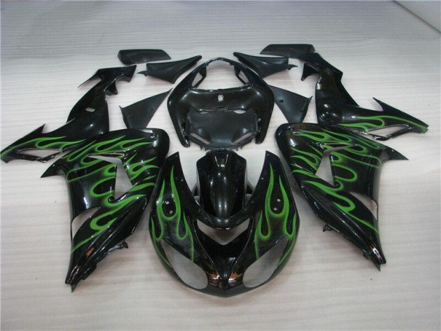 2006-2007 Black Green Flame Kawasaki ZX10R Motorcycle Fairing Canada