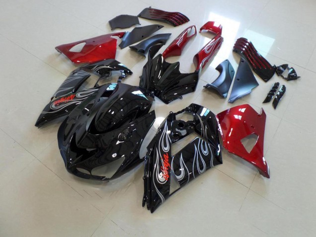 2006-2011 Black Nd Red Silver Flame Kawasaki ZX14R ZZR1400 Motorbike Fairing Canada