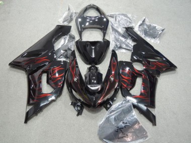 2005-2006 Black Red Flame Kawasaki ZX6R Moto Fairings Canada