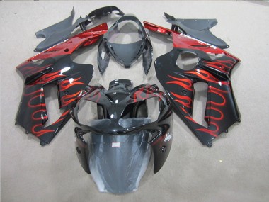 2007-2008 Black Red Flame Kawasaki ZX6R Replacement Fairings Canada